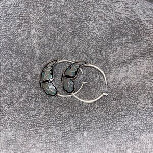 Silver Butterfly Hoop Earrings